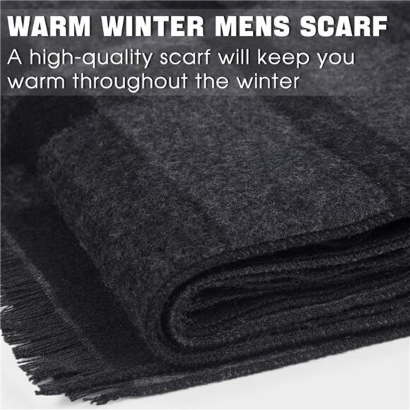 Mens Scarf Winter Warm Plaid Scarf Soft Long Classic Cashmere Scarves for Men - Picture 3 of 7